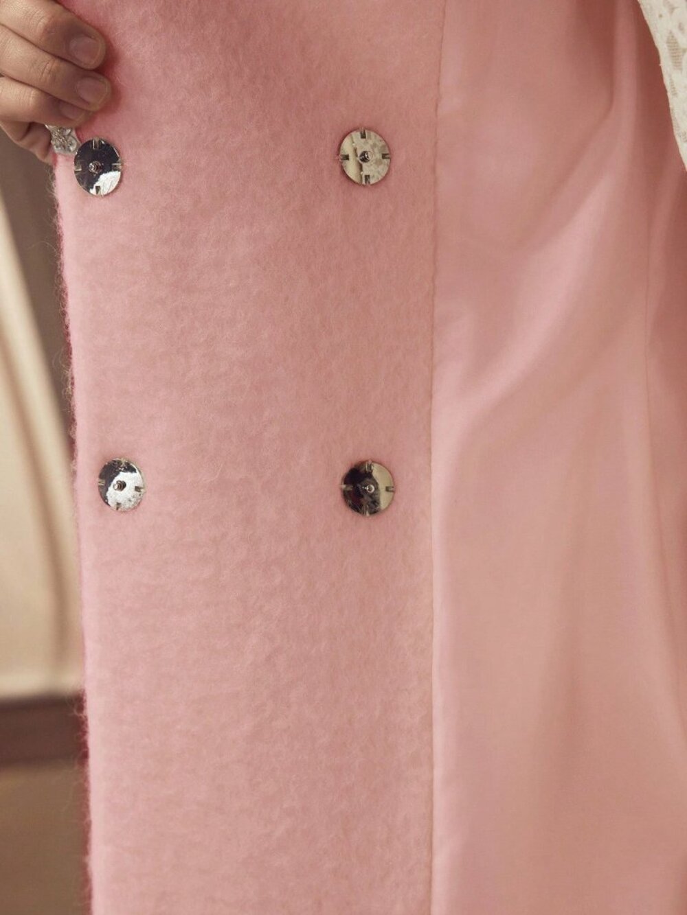 Pink Preppy Women's Rhinestone Double-Breasted Overcoat - Picture 7 of 7